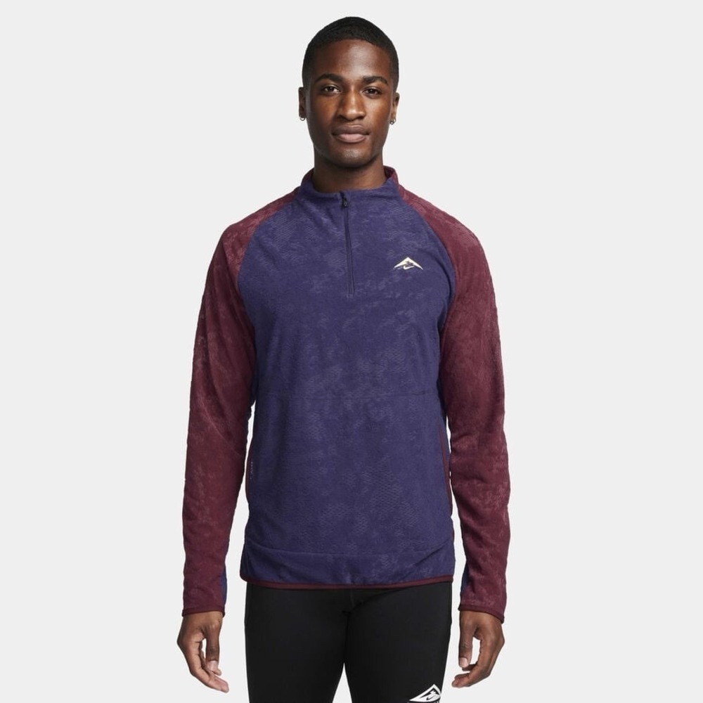 NIKE Trail DRI-Fit Midlayer Mens Running Top Large Maroon‎ Blue FB7535-555 NEW